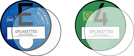 Öntapadó fóliák a kék E-Plakette matricához és a német környezetvédelmi matricához