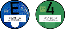 Kék E-Plakette és zöld környezetvédelmi matrica